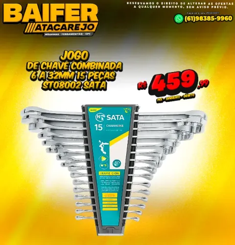 Jogo de Chave Combinada 6 a 32mm 15 Peças ST08002 Sata