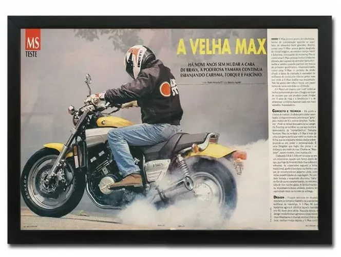 Yamaha VMax anos 90 - Quadro decorativo com páginas originais de revista, pôster