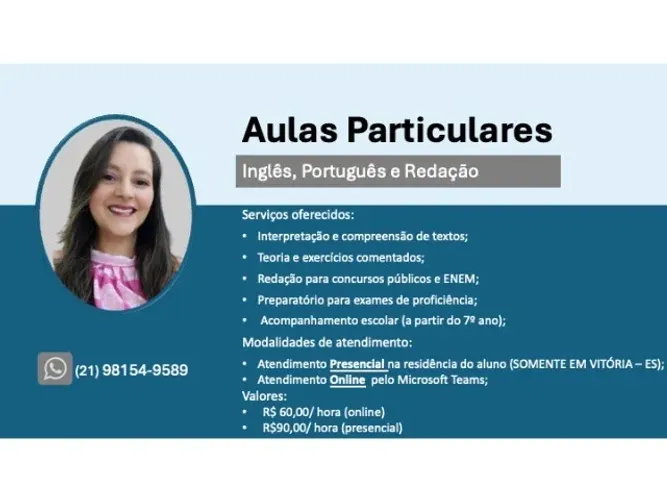 Aulas Particulares: Inglês, Português e Redação