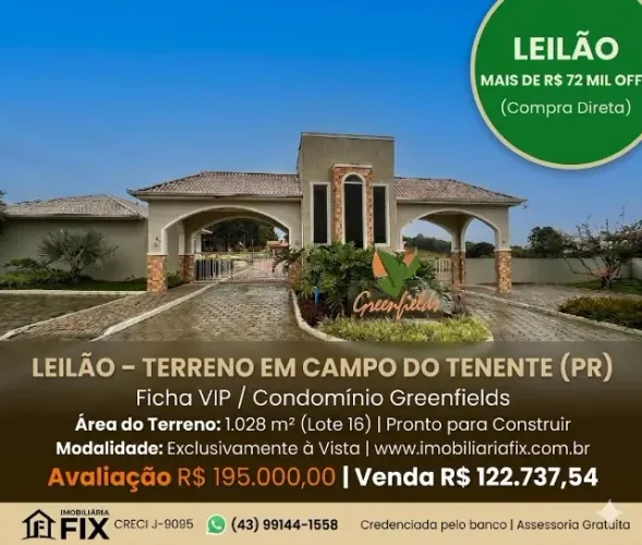 ? CAMPO DO TENENTE - LEILÃO Compra Direta / Lote 1.028m²