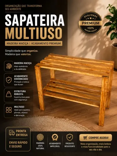 Sapateira Multiuso em Madeira Maciça - Acabamento Premium - R$ 125