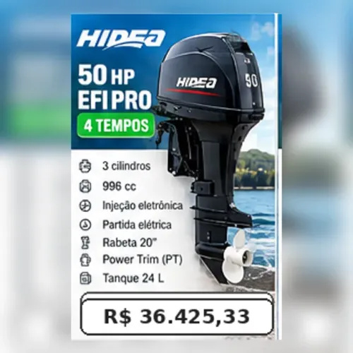 Motor de Popa Hidea 50 HP 4 tempos EFI PRO Novo - HDEF50 EFI PRO