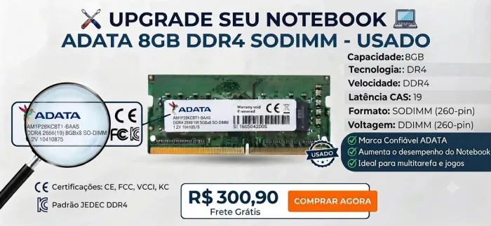 Memória RAM ADATA de 8GB 2666MHz