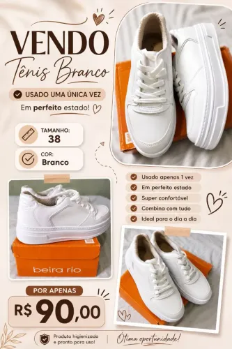 ? Tênis Branco Feminino Beira Rio Nº 38 - Usado 1x - R$ 90