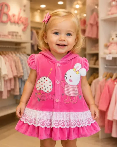 Casaco Baby Coelhinha Veludo Soft Pink - Tam P