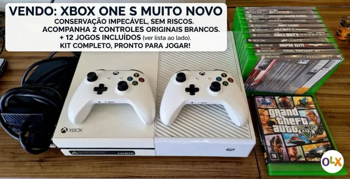 Xbox One Branco Muito Novo + 2 Controles + 12 Jogos Físicos (Kit Completo)