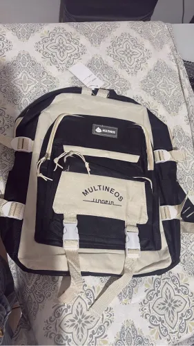 Mochila Escolar preta e bege