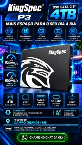 SSD KingSpec P3 4TB SATA III 2.5 Polegadas PC e Notebook