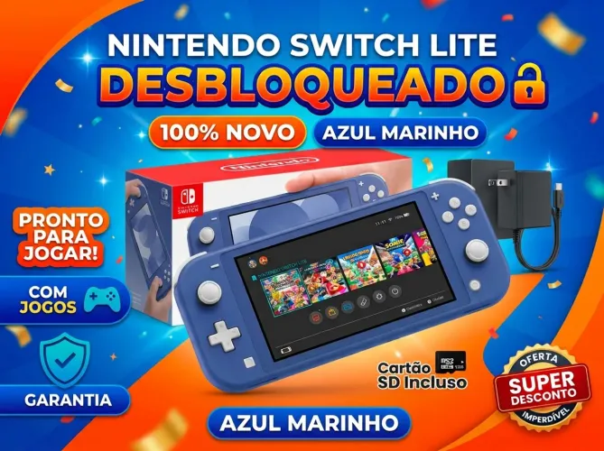 Nintendo switch lite desblck novo na caixa com acessórios