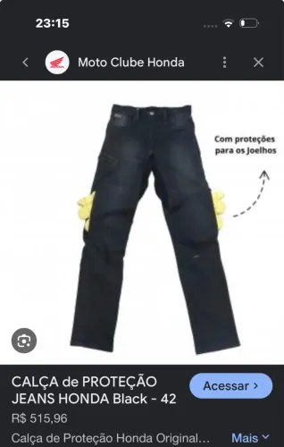 Calça de proteção Jeans Honda sem uso