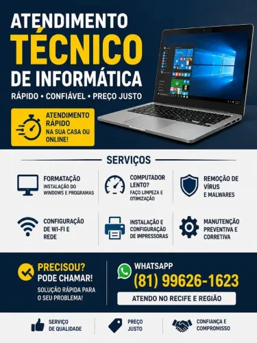 ATENDIMENTO TÉCNICO DE INFORMÁTICA - RÁPIDO E CONFIÁVEL