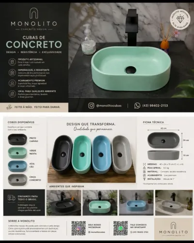Cuba de Concreto Artesanal Premium | Monolito | Várias Cores