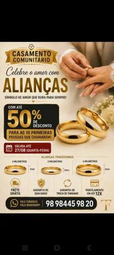Par de Alianças Promoção Imperdível Casamento Comunitário