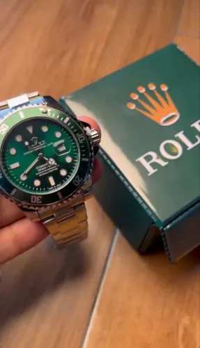 RELÓGIO DE PULSO ROLEX PRATA FUNDO VERDE ROLETA GIRATÓRIA 