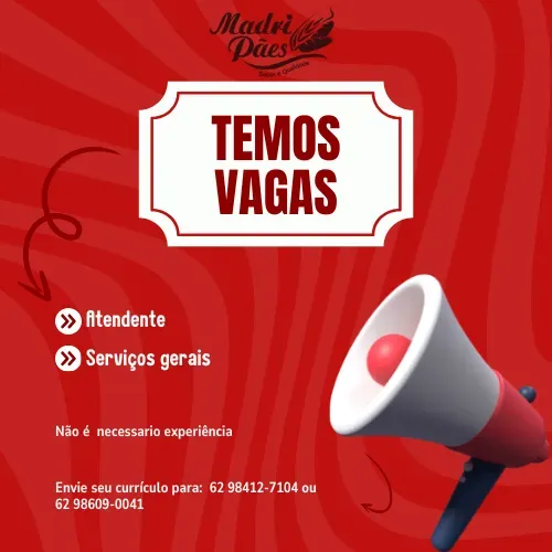 Contrata-se Panificadora Madri Pães