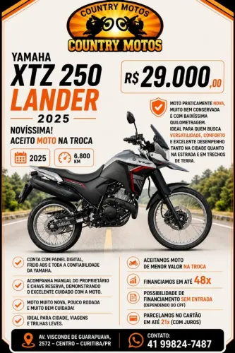 XTZ 250 Lander - 2025 - NOVISSIMA Aceito moto na troca