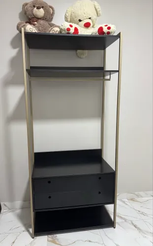 Guarda-Roupa Closet Industrial Olivar Com Cabideiro 2 Gavetas 89cm - Preto