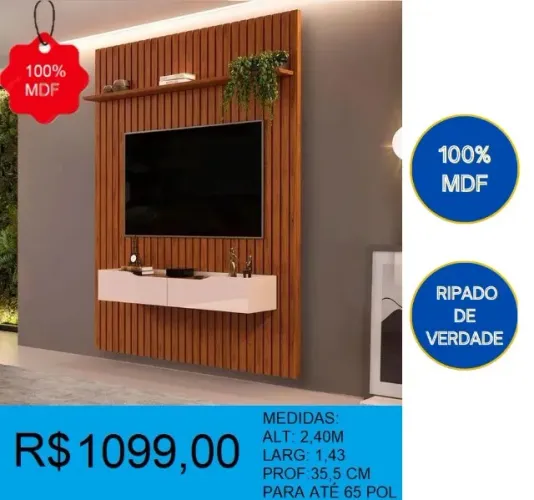 PAINEL RIPADO 100% MDF - PRONTA ENTREGA COM MONTAGEM GRATUITA
