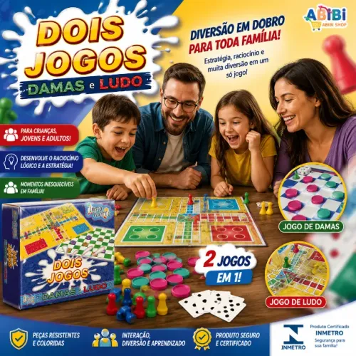 Jogo de Tabuleiro 2 em 1 Damas e Ludo Omotcha com Peças e Dados