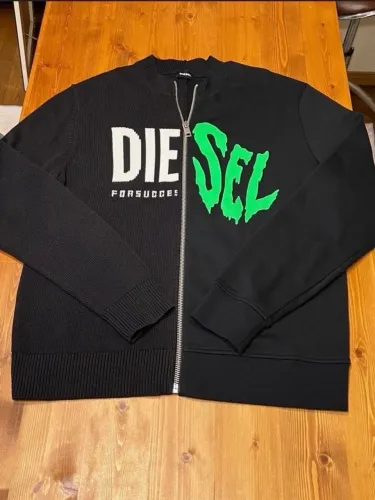 jaqueta diesel hibrida trico e moletom preto logo verde neon 100% original