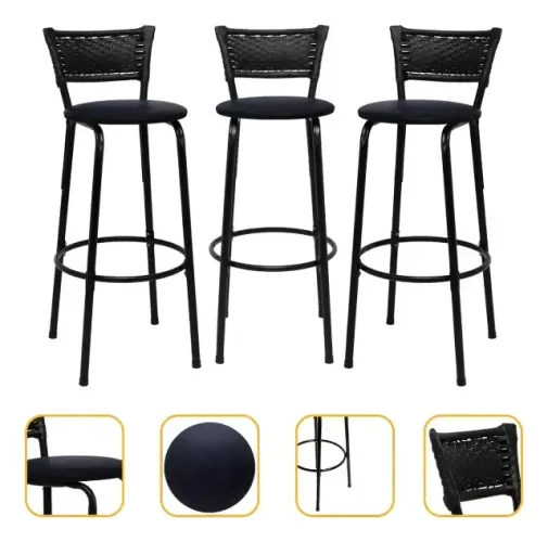 KIT 3 CADEIRA BANCO BANQUETA ALTA AÇO E TRELIÇADA