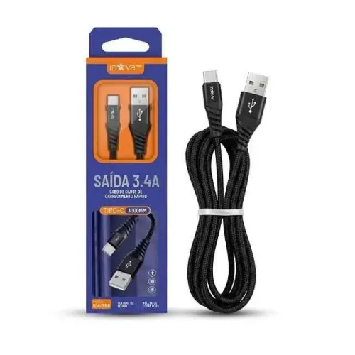 Cabo USB-C 3 Metros Saída Turbo 3.4 A