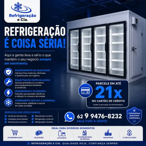 Câmara fria com porta de vidro.