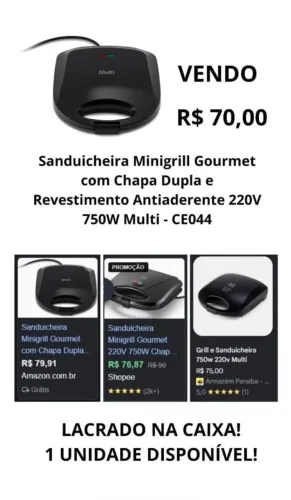 Sanduicheira Minigrill Gourmet mondial 220v
