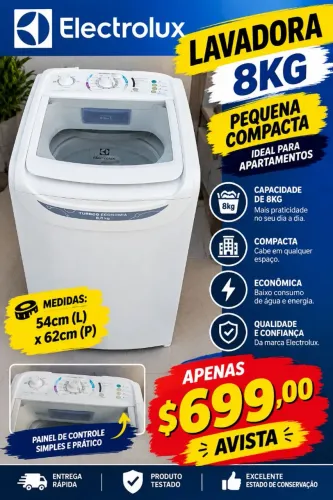 Lavadora Electrolux 8kg pequena 