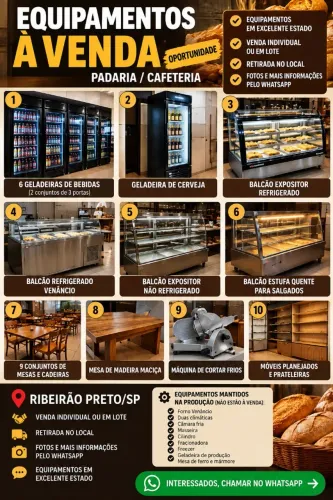 OPORTUNIDADE! EQUIPAMENTOS DE PADARIA À VENDA!