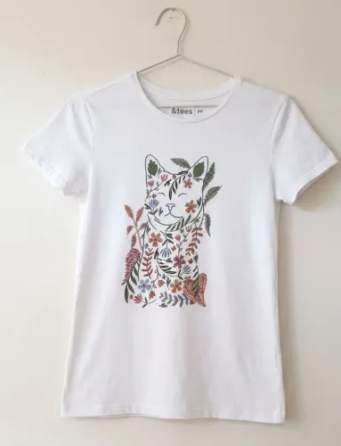 Camiseta de gatinho em algodão tamanho PP
