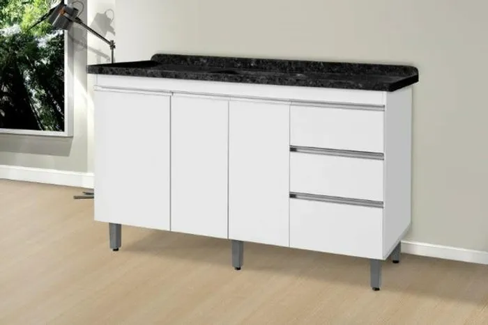 Balcao gabinete p/ Pia de 1,50m MDF pés regulaveis = 03 cores disponíveis