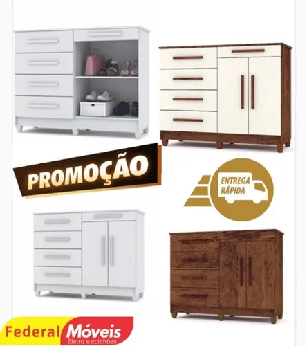Cômoda sapateira 5 gavetas siriús - nova de fábrica 