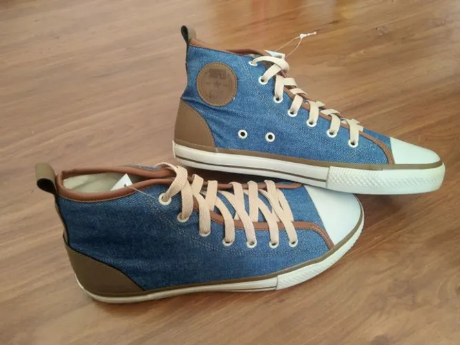 Tênis Super Star Cano Alto Jeans Couro<br>- entrego 