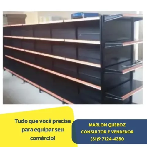 Gondola Central Preta com Porta Etiqueta