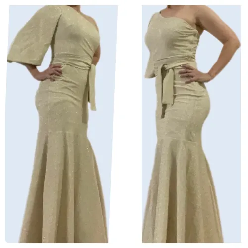 Vestido de festa de lurex dourado P