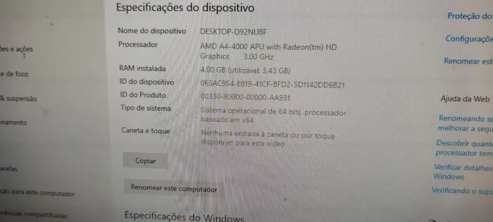 Gabinete AMD A4000 APU With Radeon 3.0