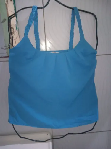 Blusa azul com alças trançadas Feminino M