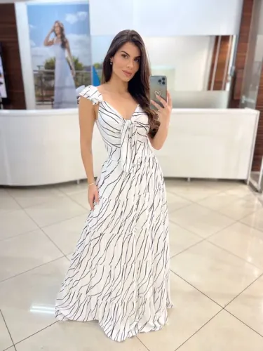 Vestido Longo Branco com Estampa