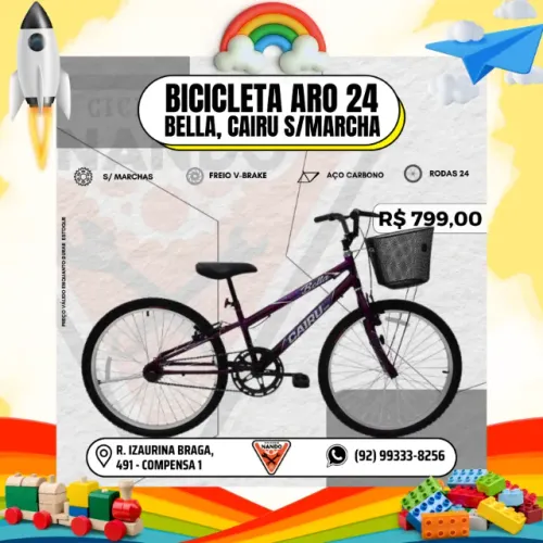 BICICLETA ARO 24 FEMININA JUVENIL S/ MARCHA
