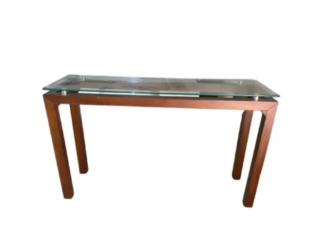 Aparador de sala tampo de vidro com pés de madeira 1,40x40x85