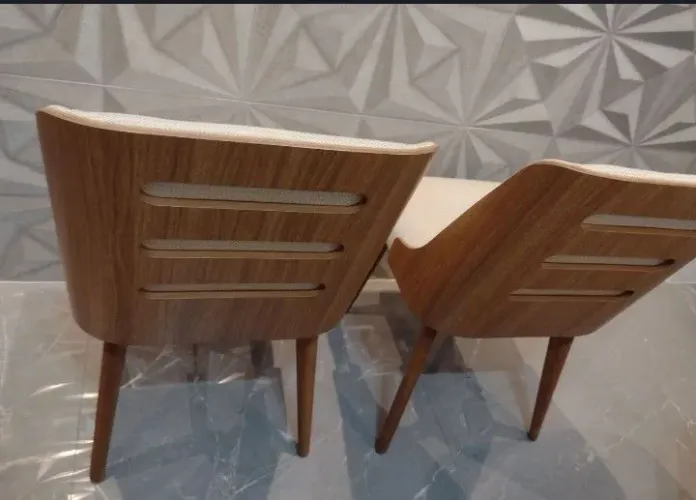 6 Cadeiras de design em madeira tecido impermibializada