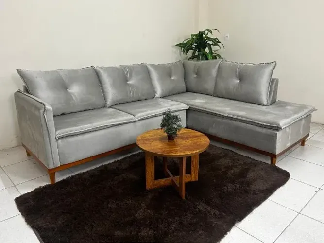 Sofá de Canto 2 x 3 Lugares Malibu  Capuccino Veludo- Produto Novo Entrega Rápida