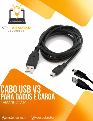 Cabo De Dados V3 Usb X Mini Usb 4 Pinos 1,5 Metros Usb 2.0 Cor Preto