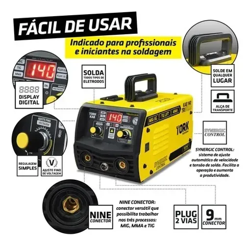 Maquina Tri Solda 140a Mig Bivolt 127/220v Tork + Tocha Tig