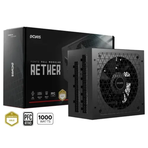 Fonte ATX 3.1 1000W PFC Ativo 80 Plus Gold Pcyes Aether Full Modular Cybenetics - WZetta