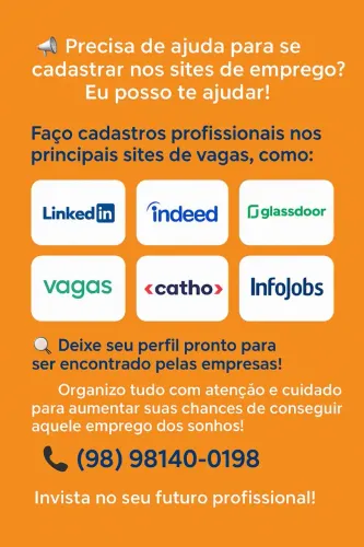 Cadastro em sites de emprego - Seu perfil pronto! Entre em contato comigo!!
