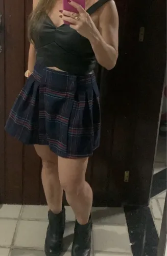 Saia Plissada Xadrez e Top Preto