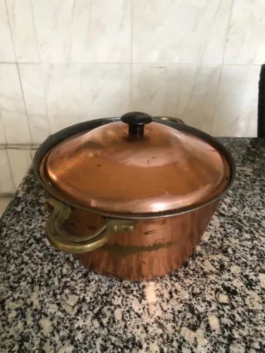 Lote de utensílios de cozinha com banho de cobre antigo