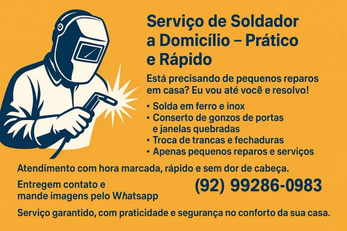 Soldador a domicílio solda com eletrodo aceito cartão